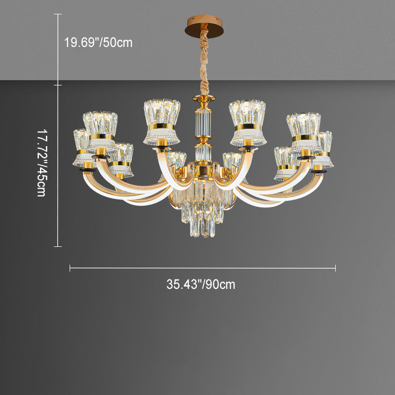 Modern Luxury Crystal Iron Cylinder Luminous Arm LED Chandeliers For Living Room