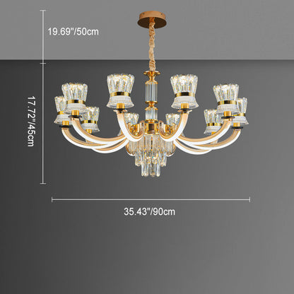 Modern Luxury Crystal Iron Cylinder Luminous Arm LED Chandeliers For Living Room