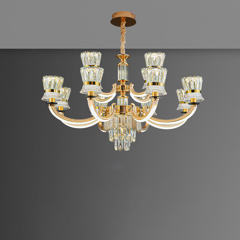 Modern Luxury Crystal Iron Cylinder Luminous Arm LED Chandeliers For Living Room
