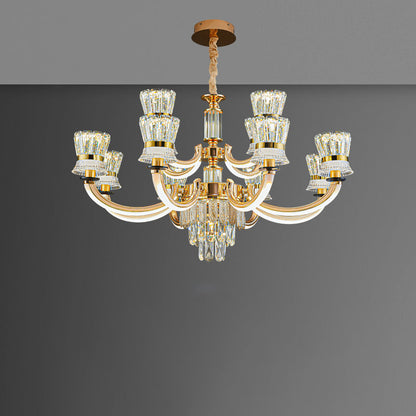 Modern Luxury Crystal Iron Cylinder Luminous Arm LED Chandeliers For Living Room