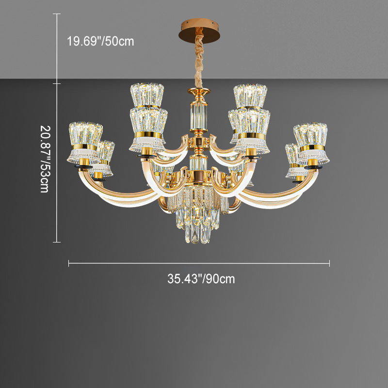 Modern Luxury Crystal Iron Cylinder Luminous Arm LED Chandeliers For Living Room