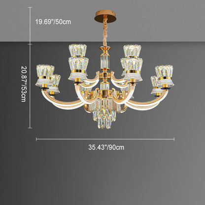Modern Luxury Crystal Iron Cylinder Luminous Arm LED Chandeliers For Living Room