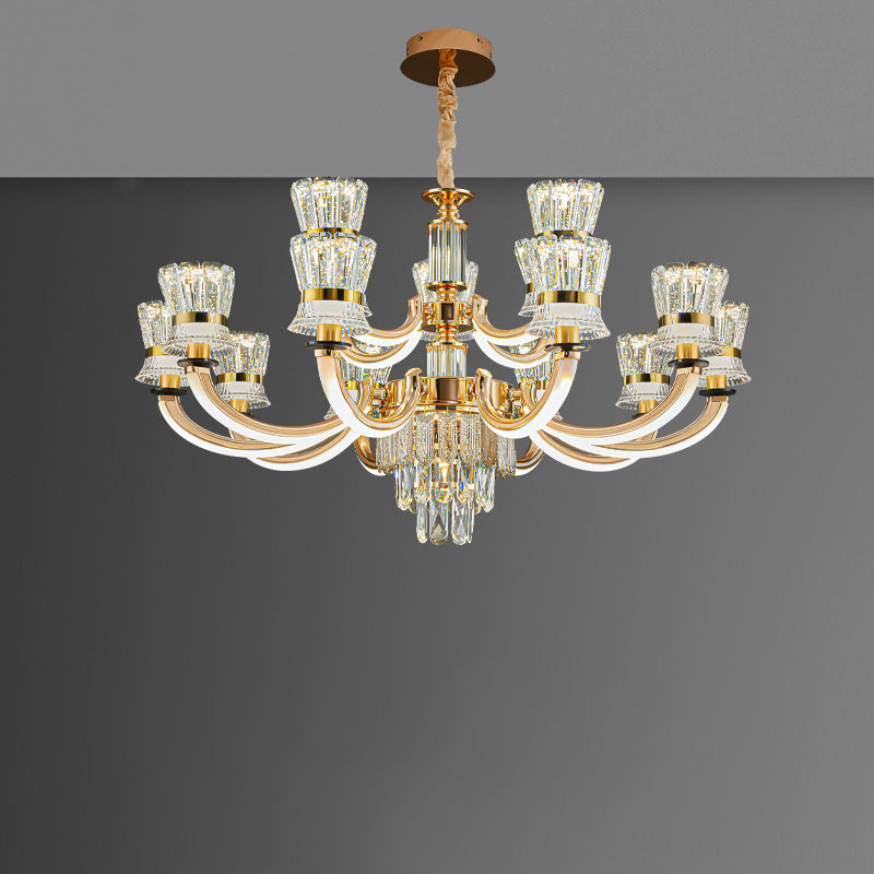 Modern Luxury Crystal Iron Cylinder Luminous Arm LED Chandeliers For Living Room