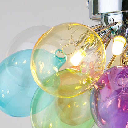 Contemporary Scandinavian Kids Iron Glass Bubble Balloon 3/4/6 Light Semi-Flush Mount Ceiling Light For Bedroom