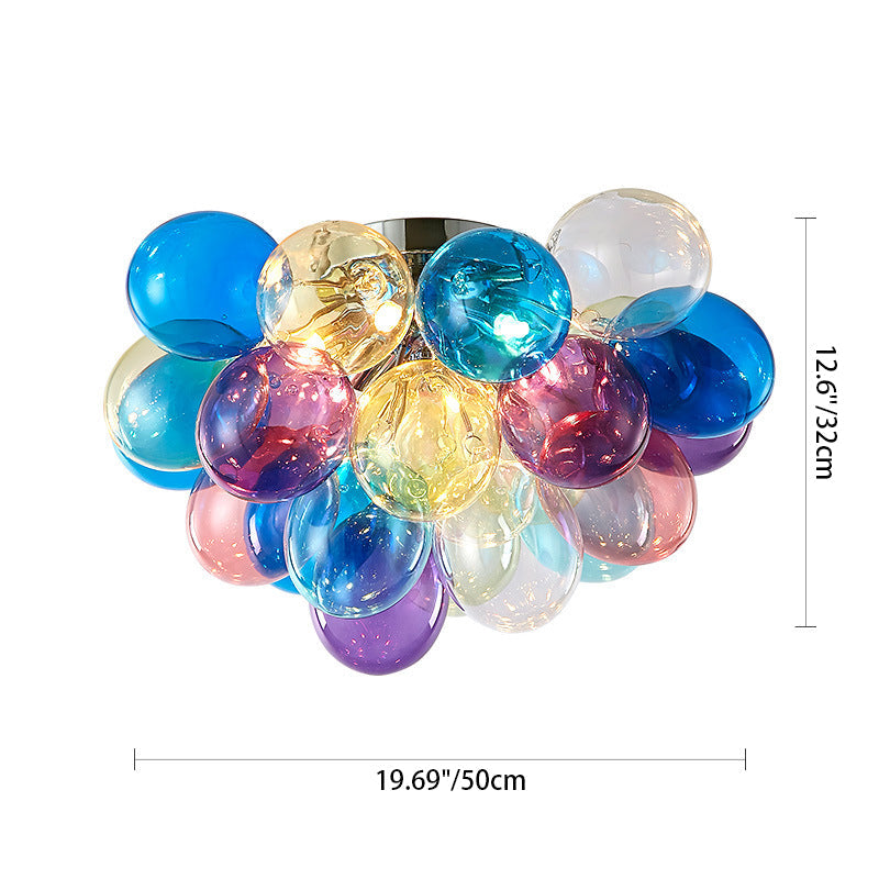 Contemporary Scandinavian Kids Iron Glass Bubble Balloon 3/4/6 Light Semi-Flush Mount Ceiling Light For Bedroom