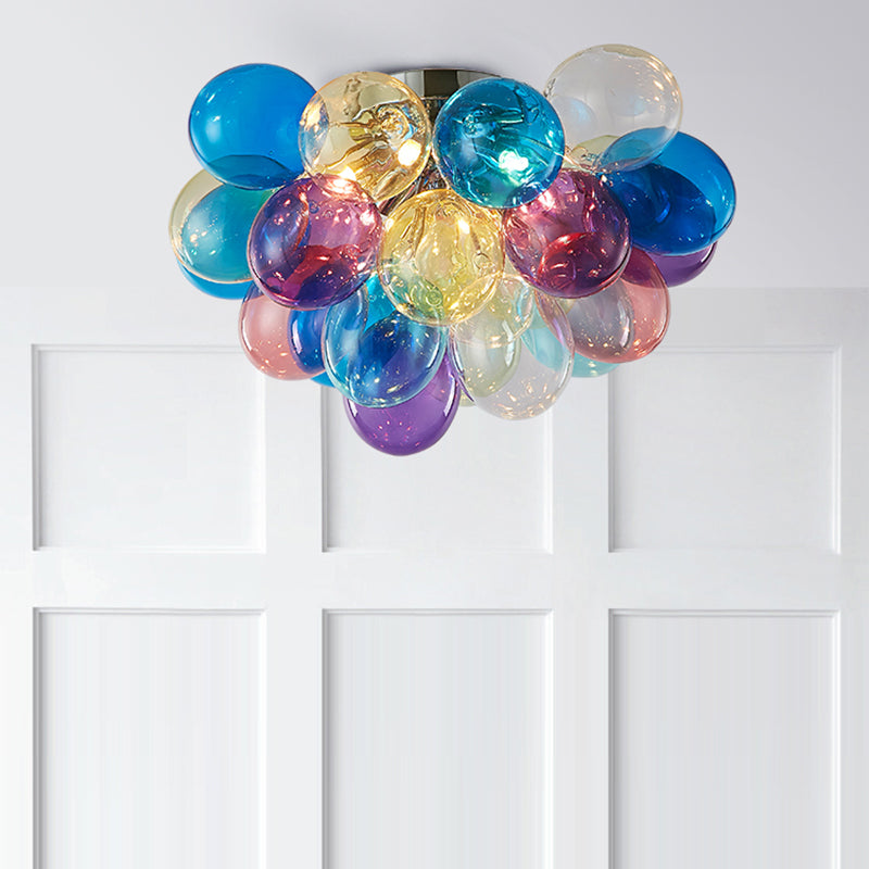 Contemporary Scandinavian Kids Iron Glass Bubble Balloon 3/4/6 Light Semi-Flush Mount Ceiling Light For Bedroom