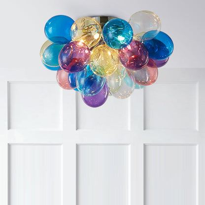 Contemporary Scandinavian Kids Iron Glass Bubble Balloon 3/4/6 Light Semi-Flush Mount Ceiling Light For Bedroom