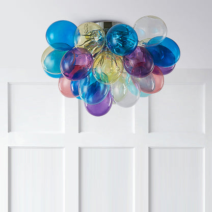 Contemporary Scandinavian Kids Iron Glass Bubble Balloon 3/4/6 Light Semi-Flush Mount Ceiling Light For Bedroom