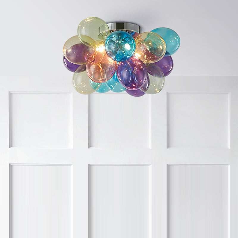 Contemporary Scandinavian Kids Iron Glass Bubble Balloon 3/4/6 Light Semi-Flush Mount Ceiling Light For Bedroom