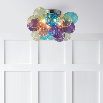 Contemporary Scandinavian Kids Iron Glass Bubble Balloon 3/4/6 Light Semi-Flush Mount Ceiling Light For Bedroom