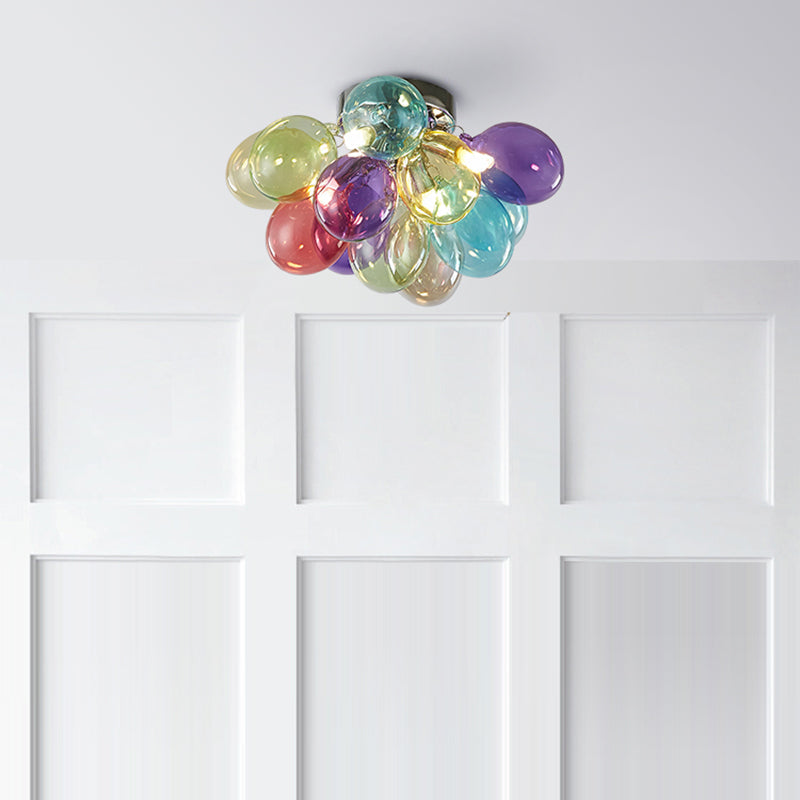 Contemporary Scandinavian Kids Iron Glass Bubble Balloon 3/4/6 Light Semi-Flush Mount Ceiling Light For Bedroom