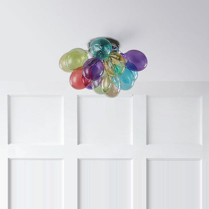Contemporary Scandinavian Kids Iron Glass Bubble Balloon 3/4/6 Light Semi-Flush Mount Ceiling Light For Bedroom