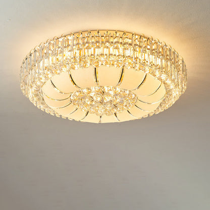 Modern Luxury Crystal Glass Metal Round Diamond 12/18/24/37 Light Flush Mount Ceiling Light For Living Room