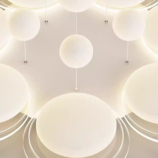 Contemporary Nordic Iron PE Round Ball LED Flush Mount Ceiling Light For Living Room
