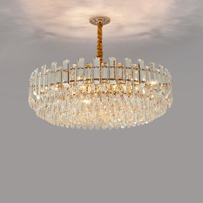 Modern Luxury Iron Crystal Strip Round Elliptical 6/8/9/15/20 Light Chandeliers For Living Room