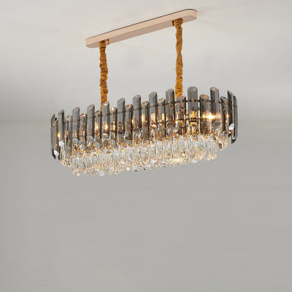 Modern Luxury Iron Crystal Strip Round Elliptical 6/8/9/15/20 Light Chandeliers For Living Room