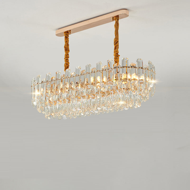 Modern Luxury Iron Crystal Strip Round Elliptical 6/8/9/15/20 Light Chandeliers For Living Room