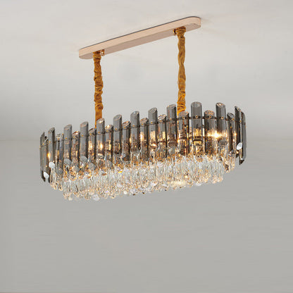 Modern Luxury Iron Crystal Strip Round Elliptical 6/8/9/15/20 Light Chandeliers For Living Room