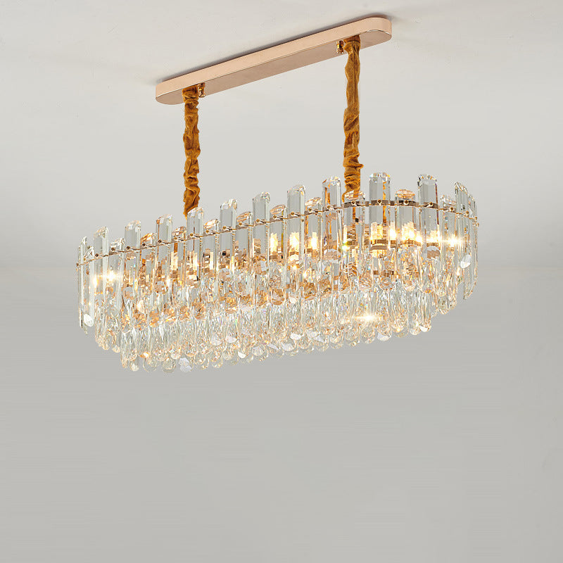 Modern Luxury Iron Crystal Strip Round Elliptical 6/8/9/15/20 Light Chandeliers For Living Room