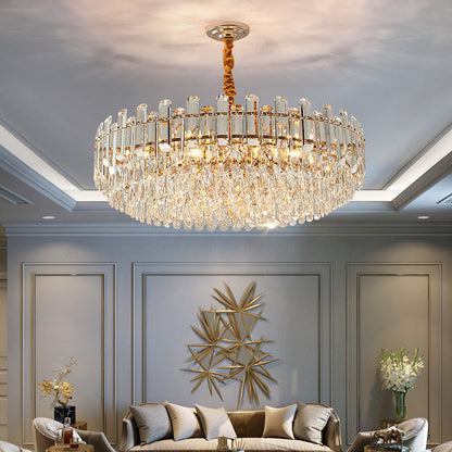 Modern Luxury Iron Crystal Strip Round Elliptical 6/8/9/15/20 Light Chandeliers For Living Room