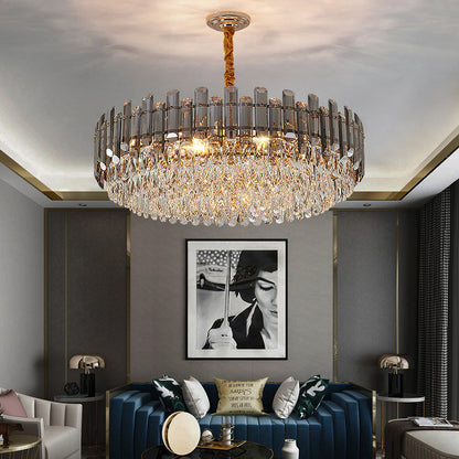 Modern Luxury Iron Crystal Strip Round Elliptical 6/8/9/15/20 Light Chandeliers For Living Room