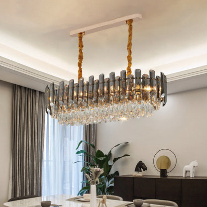 Modern Luxury Iron Crystal Strip Round Elliptical 6/8/9/15/20 Light Chandeliers For Living Room
