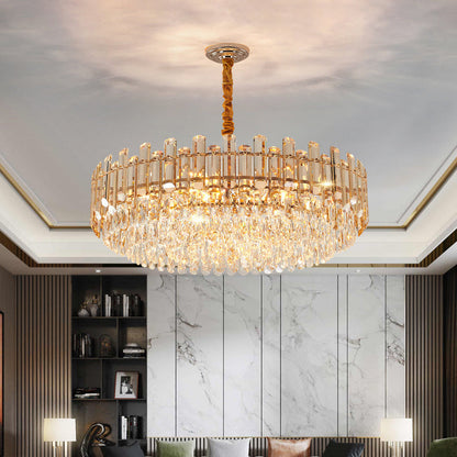 Modern Luxury Iron Crystal Strip Round Elliptical 6/8/9/15/20 Light Chandeliers For Living Room