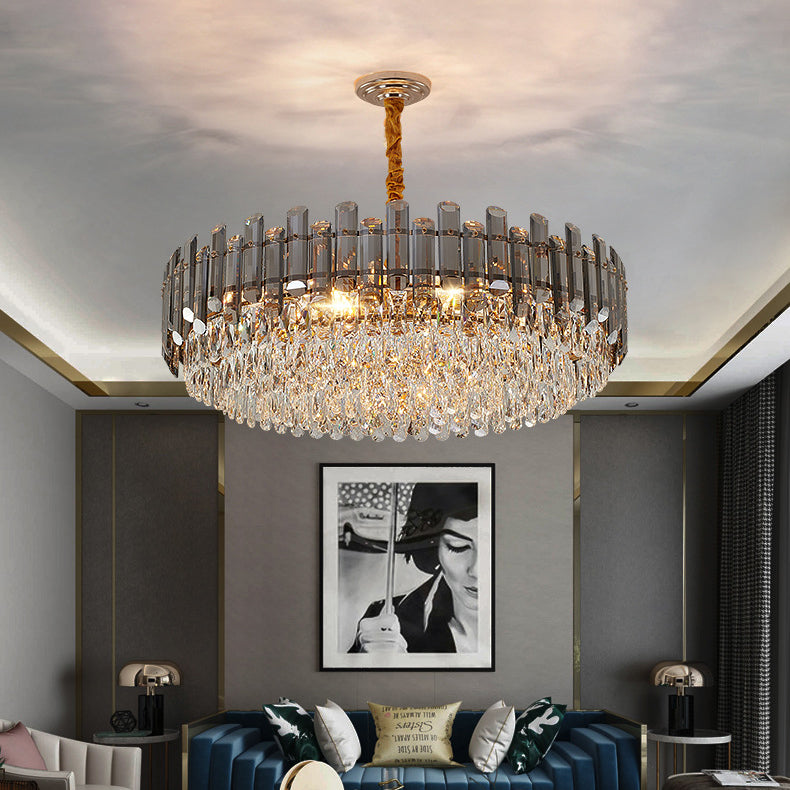 Modern Luxury Iron Crystal Strip Round Elliptical 6/8/9/15/20 Light Chandeliers For Living Room