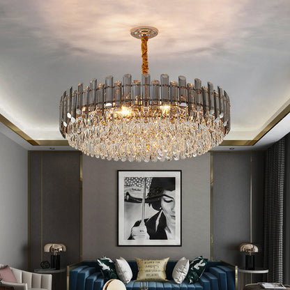 Modern Luxury Iron Crystal Strip Round Elliptical 6/8/9/15/20 Light Chandeliers For Living Room