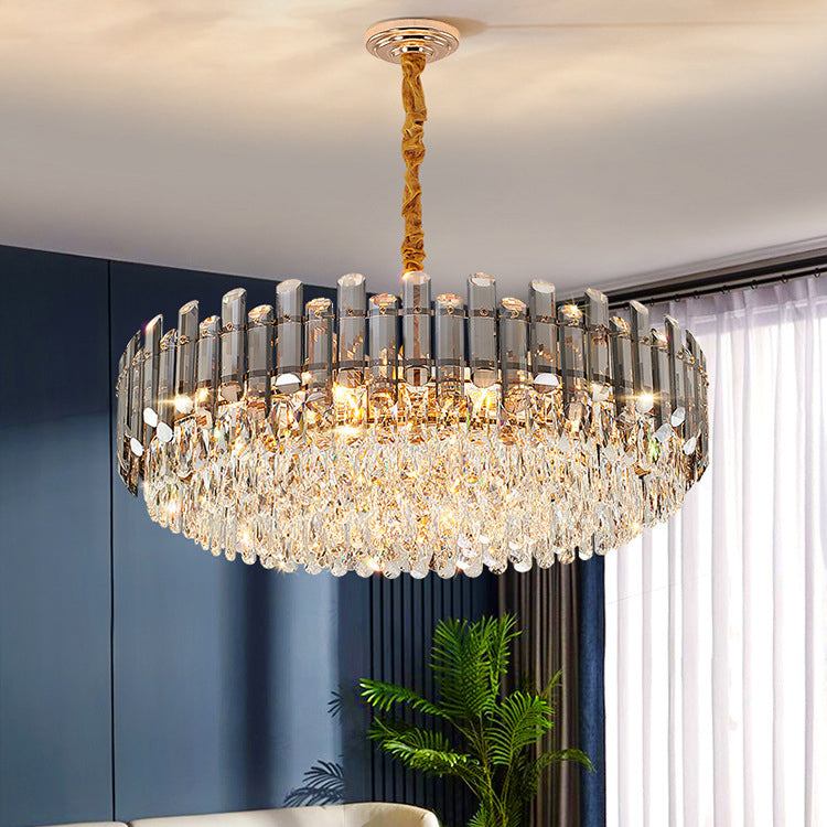 Modern Luxury Iron Crystal Strip Round Elliptical 6/8/9/15/20 Light Chandeliers For Living Room