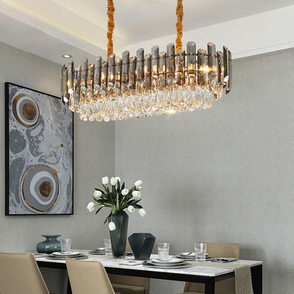 Modern Luxury Iron Crystal Strip Round Elliptical 6/8/9/15/20 Light Chandeliers For Living Room
