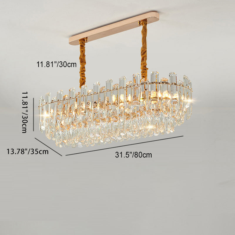 Modern Luxury Iron Crystal Strip Round Elliptical 6/8/9/15/20 Light Chandeliers For Living Room
