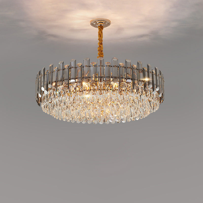 Modern Luxury Iron Crystal Strip Round Elliptical 6/8/9/15/20 Light Chandeliers For Living Room