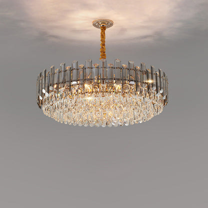 Modern Luxury Iron Crystal Strip Round Elliptical 6/8/9/15/20 Light Chandeliers For Living Room