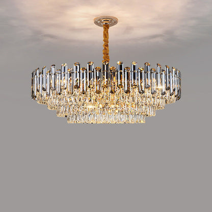 Modern Luxury Iron Crystal Strip Round Elliptical 6/8/9/15/20 Light Chandeliers For Living Room