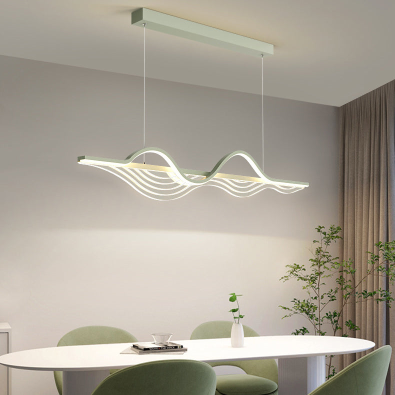 ثريات جزيرة LED عصرية من الحديد الأكريليكي بتصميم موجة نورديك لغرفة الطعام 