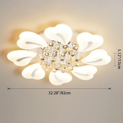Contemporary Nordic Iron Acrylic Crystal Pendant Heart Flower LED Flush Mount Ceiling Light For Living Room