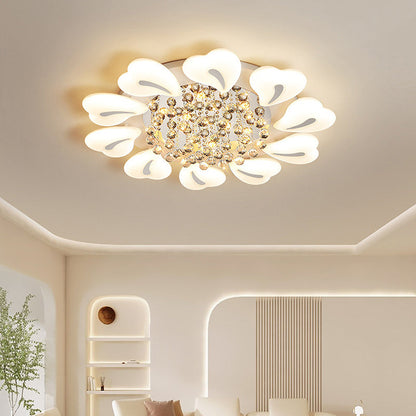 Contemporary Nordic Iron Acrylic Crystal Pendant Heart Flower LED Flush Mount Ceiling Light For Living Room
