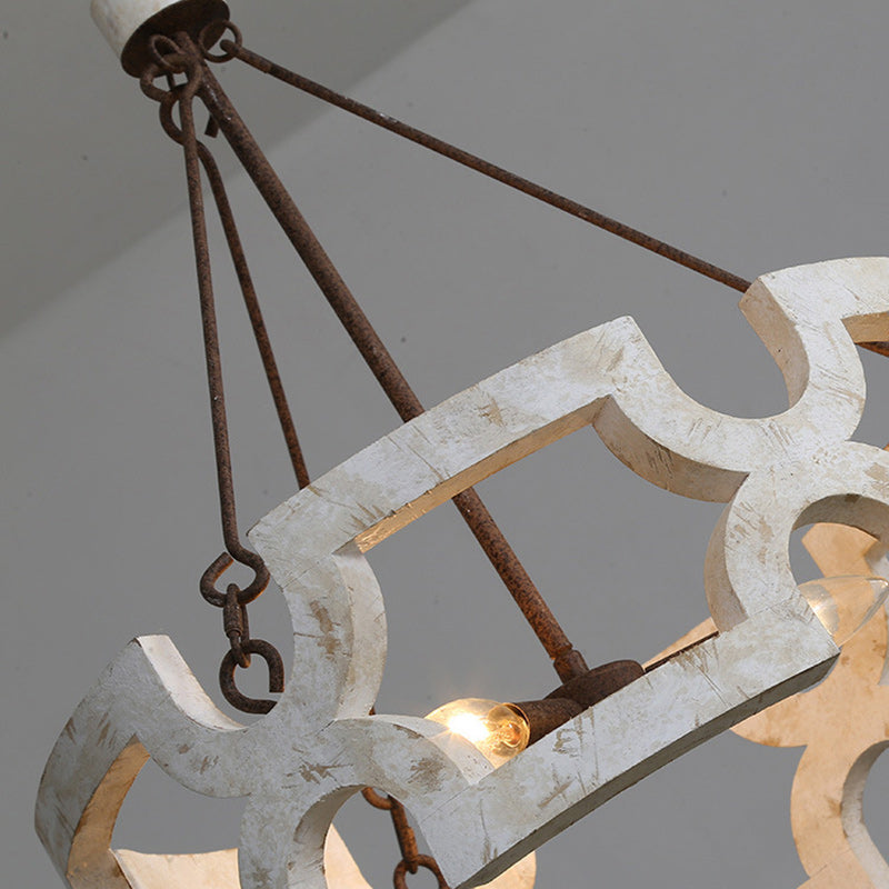 Traditional Vintage Solid Wood Iron Round Drum Hollowed 3-Light Chandeliers For Dining Room