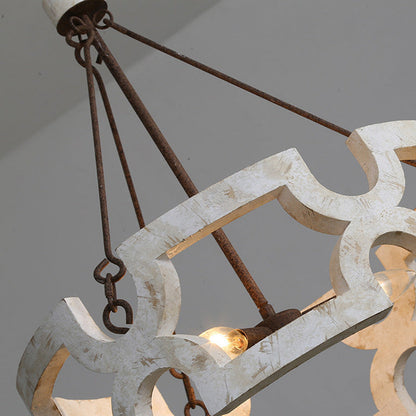 Traditional Vintage Solid Wood Iron Round Drum Hollowed 3-Light Chandeliers For Dining Room