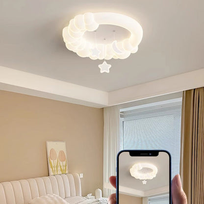 Contemporary Nordic Kids Iron PE Round Star Cloud Maize LED Flush Mount Ceiling Light For Bedroom