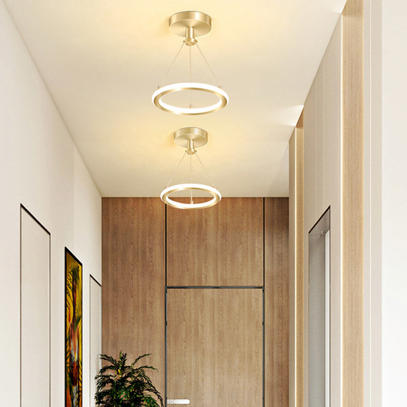 Contemporary Nordic Round Metal Silica LED Semi-Flush Mount Ceiling Light For Hallway