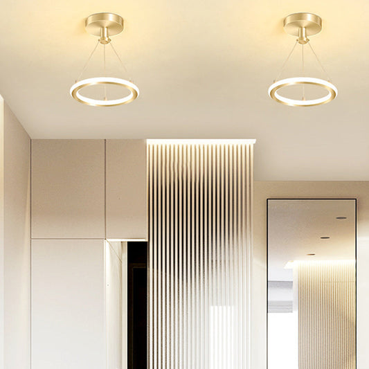 Contemporary Nordic Round Metal Silica LED Semi-Flush Mount Ceiling Light For Hallway