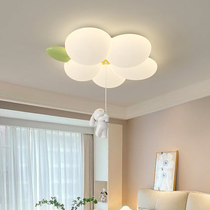 Contemporary Nordic Kids Rabbit Flower Iron PE LED Flush Mount Ceiling Light For Bedroom