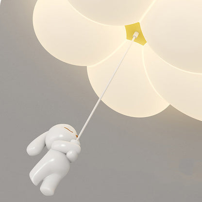 Contemporary Nordic Kids Rabbit Flower Iron PE LED Flush Mount Ceiling Light For Bedroom