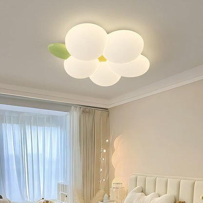 Contemporary Nordic Kids Rabbit Flower Iron PE LED Flush Mount Ceiling Light For Bedroom