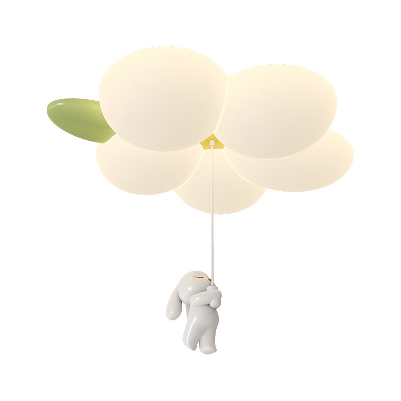 Contemporary Nordic Kids Rabbit Flower Iron PE LED Flush Mount Ceiling Light For Bedroom