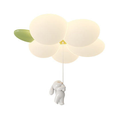 Contemporary Nordic Kids Rabbit Flower Iron PE LED Flush Mount Ceiling Light For Bedroom