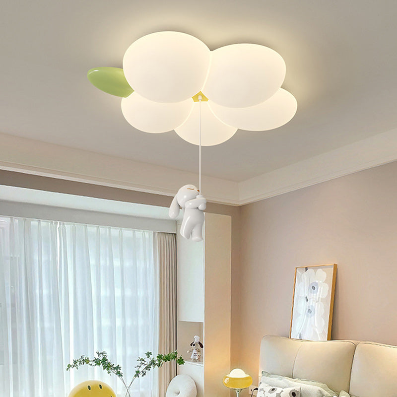 Contemporary Nordic Kids Rabbit Flower Iron PE LED Flush Mount Ceiling Light For Bedroom