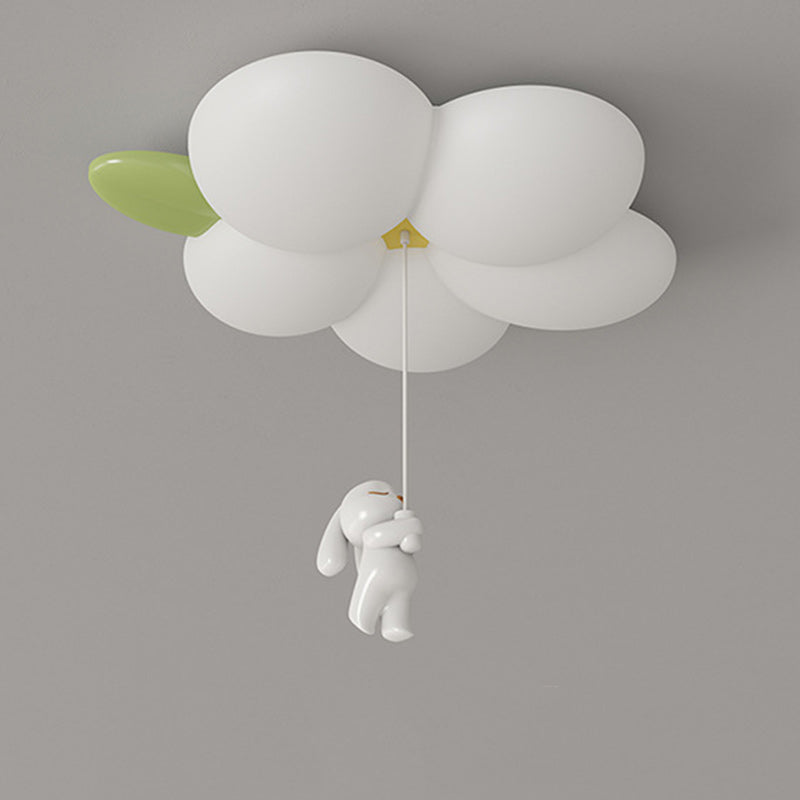 Contemporary Nordic Kids Rabbit Flower Iron PE LED Flush Mount Ceiling Light For Bedroom